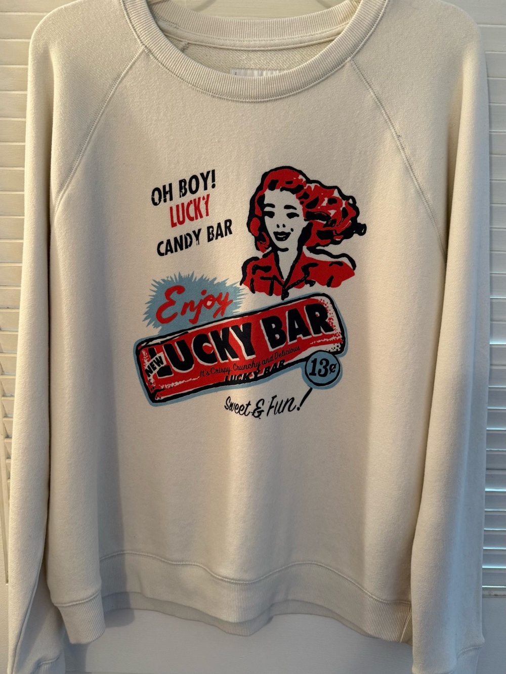 Lucky Brand Cream (retro look) Lucky candy bar sweatshirt